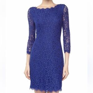 Diane Von Furstenberg Royal Blue Lace Dress 6 Full Double Back Zipper Zarita